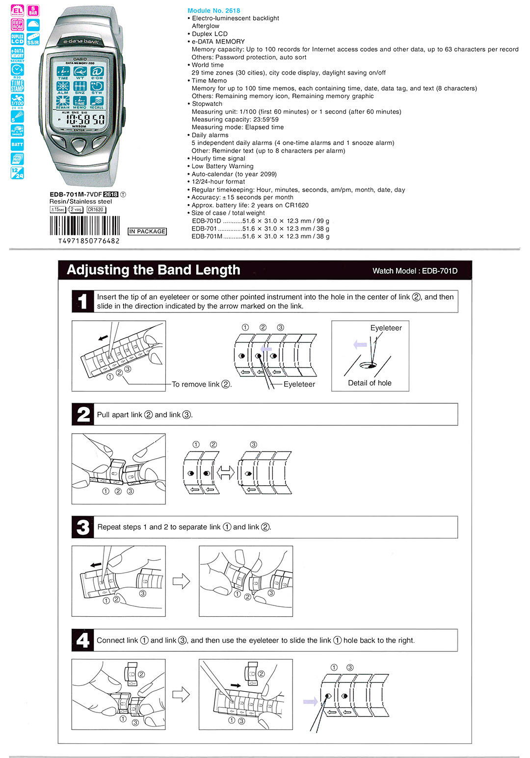 CASIO, Digital, Vintage, e-databank, e-DATA-memory, Telememo, ICON-Director, Mode-icons, EEPROM, EDB-701D-2V, EDB-701D-8V, EDB-701-1V, EDB-701M-7V