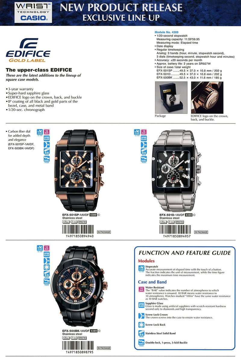 NPR Edifice Gold Label EFX-501SP | EFX-501D | EFX-500BK