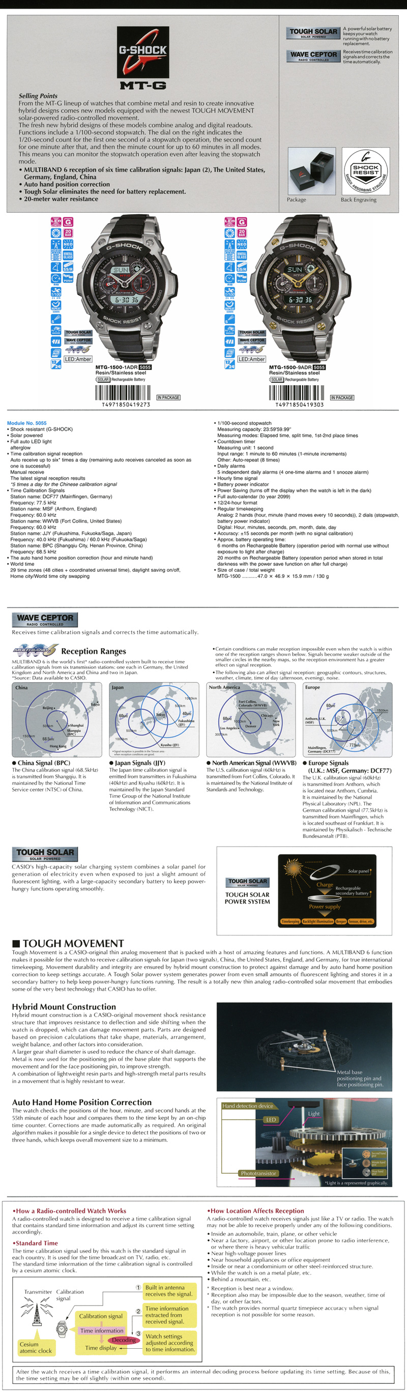 Watch, G-Shock, MT-G, Tough Movement, solar-powered, wave ceptor, radio-controlled, multiband 6, MTG-1500-1A, MTG-1500-9A