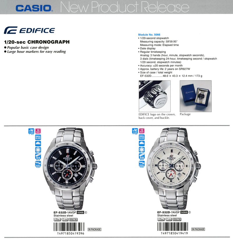 Edifice, 1/20-sec CHRONOGRAPH, EF-532D-1AV, EF-532D-7AV