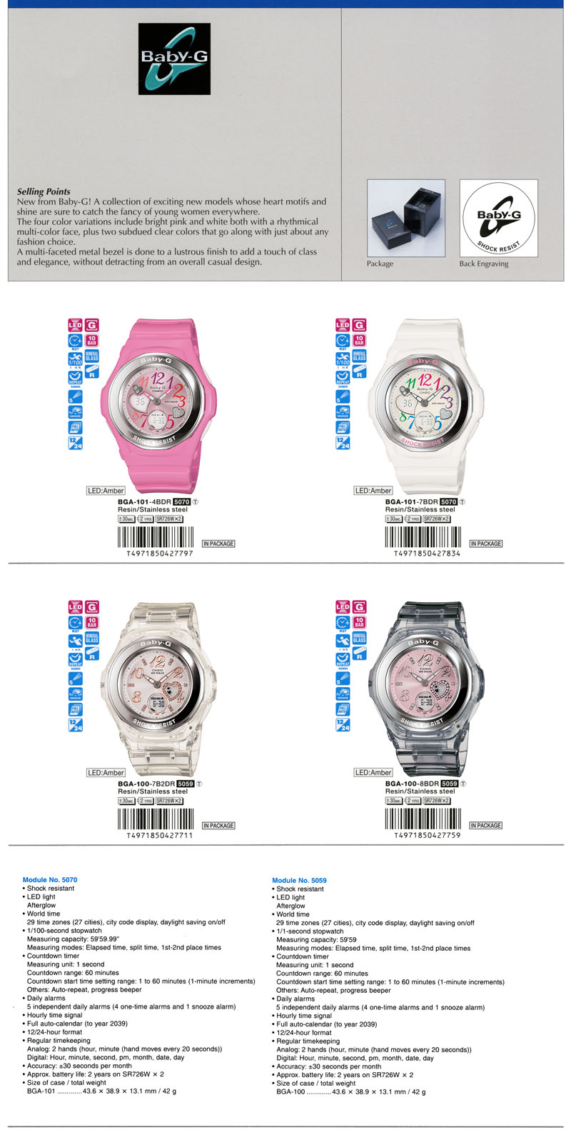 Baby-G, Heart Motifs, shine, multi-color, class, elegance, casual BGA-101-4B, BGA-101-7B, BGA-100-7B, BGA-100-8B