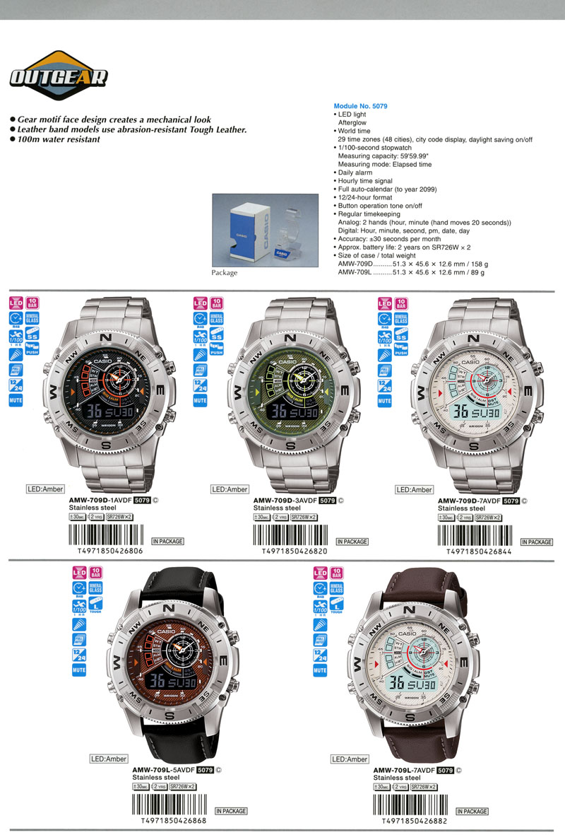 OUTGEAR, GEAR MOTIF FACE, MECHANICAL LOOK, AMW-709D-1AV, AMW-709D-3AV, AMW-709D-7AV, AMW-709L-5AV, AMW-709L-7AV