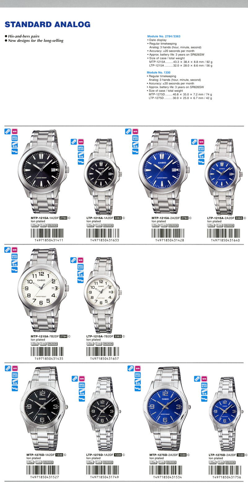 Standard Analog, His-and-hers pairs, long-selling, MTP-1215A-1A2, LTP-1215A-1A2, MTP-1215A-2A2, LTP-1215A-2A2, MTP-1215A-7B2, LTP-1215A-7B2, MTP-1275D-1A2, LTP-1275D-1A2, MTP-1275D-2A2, LTP-1275D-2A2