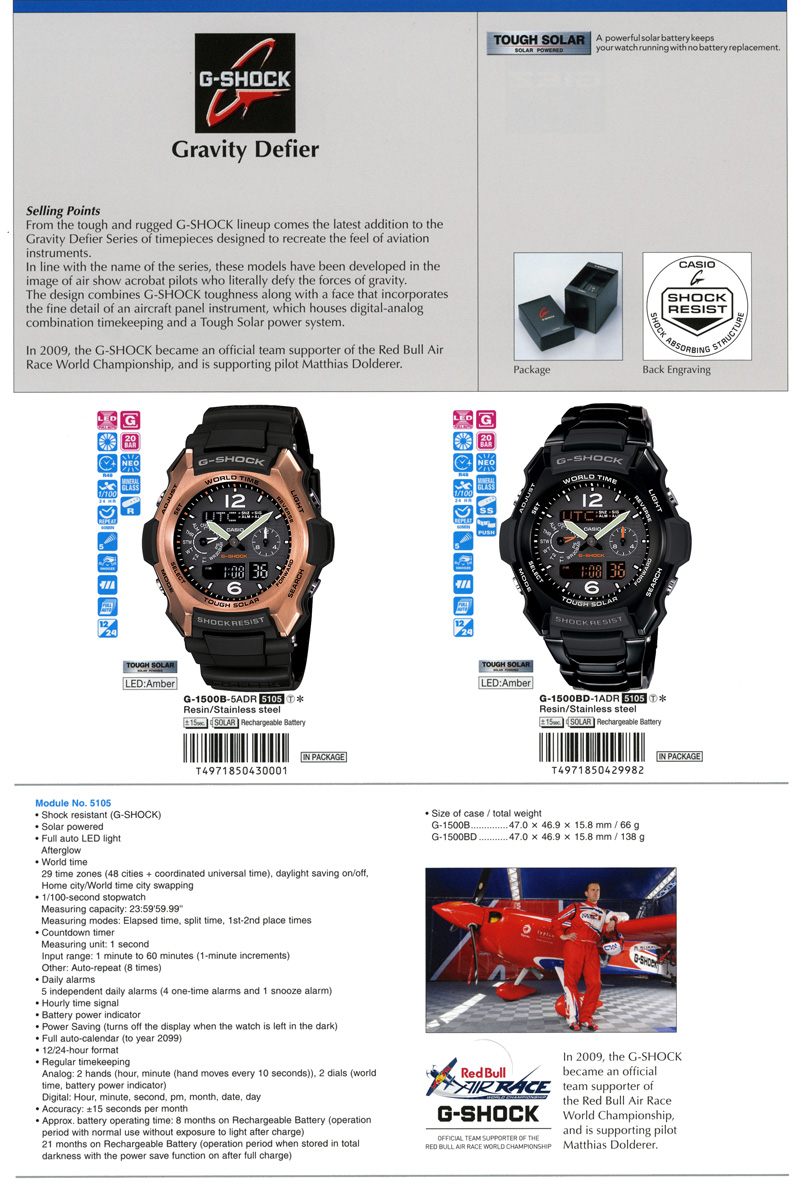 G-Shock, Gravity Defier, Tough Solar, Red Bull Aire Race, World, Championship, G-1500B-5A, G-1500BD-1A