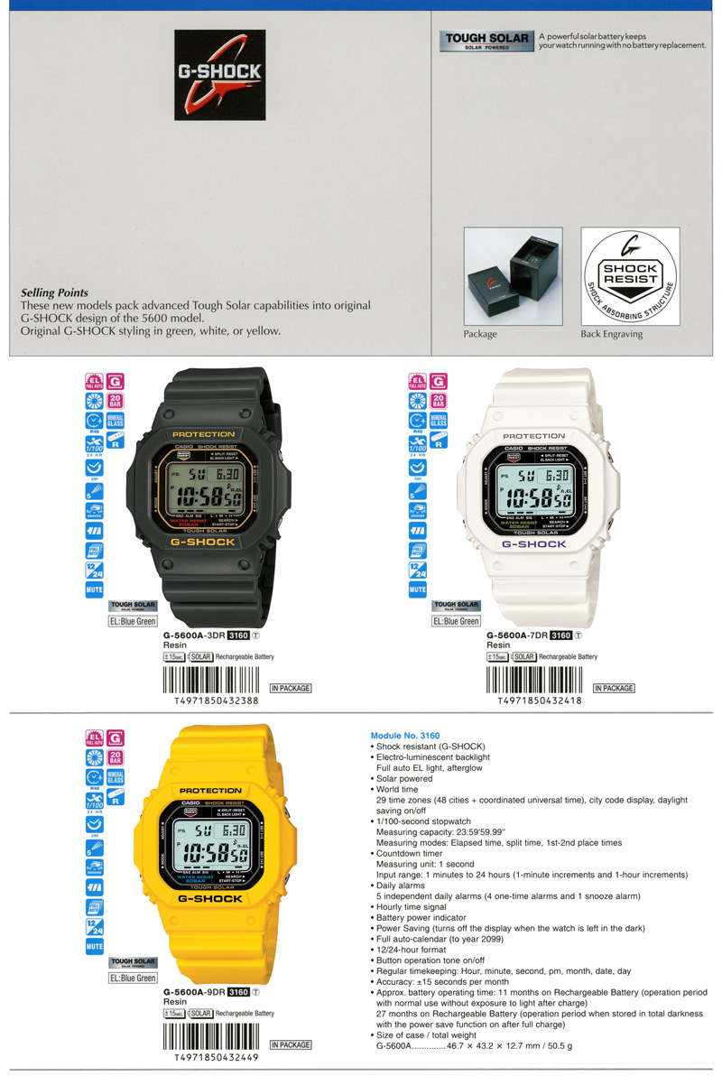 G-Shock, Tough Solar, DW-5600, Original Design, G-5600A-3, G-5600A-7, G-5600A-9