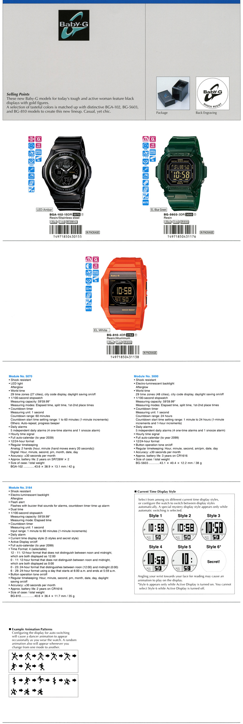 Baby-G, Black display, gold figures, tasteful colors, Casual, yet chic, BGA-102-1B, BG-5603-3, BG-810-4