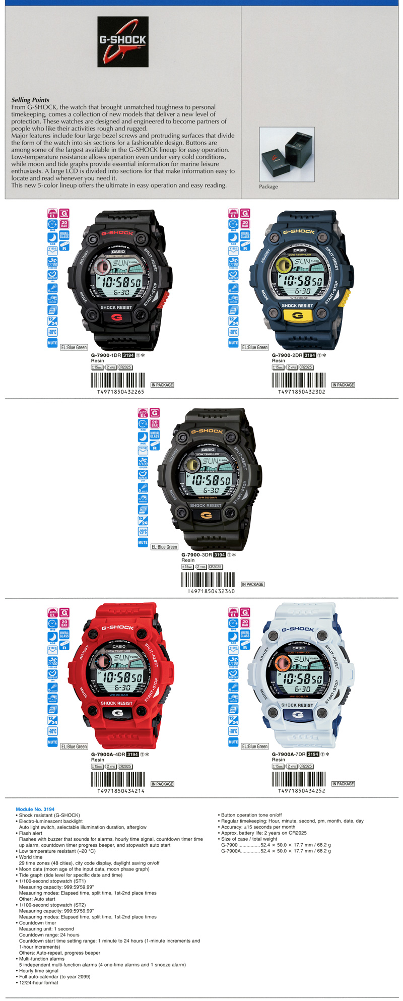G-Shock, Toughness, activities rough, rugged, low-temperature, resistance, moon, tide graphs, G-7900-1, G-7900-2, G-7900-3, G-7900A-4, G-7900A-7