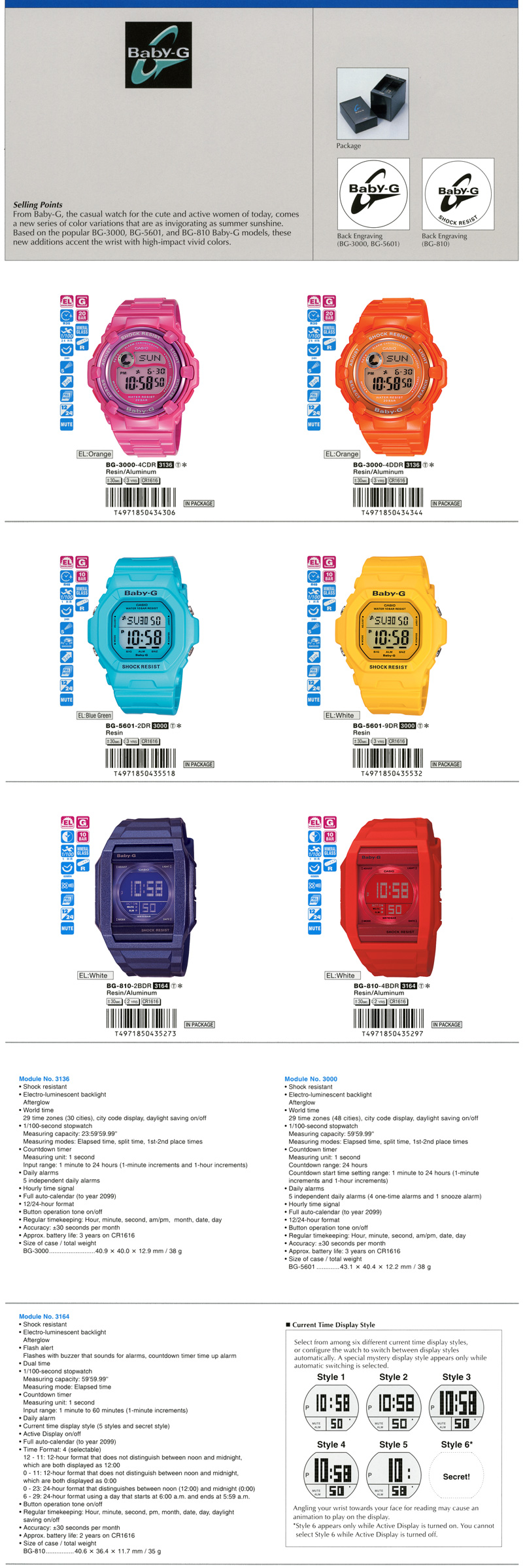 Baby-G, Casual, color variations, summer sunshine, high-impact, vivid colors, BG-3000-4C, BG-3000-4D, BG-5601-2, BG-5601-9, BG-810-2B, BG-810-40