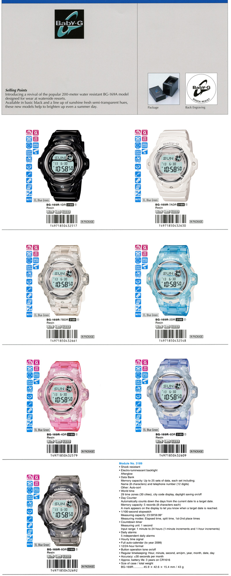 Baby-G, 200-meter, water resistant, BG-169A, waterside resorts, sunshine fresh, semi-transparant hues, BG-169R-1, BG-169R-7A, BG-169R-7B, BG-169R-2, BG-169R-4, BG-169R-6, BG-169R-8