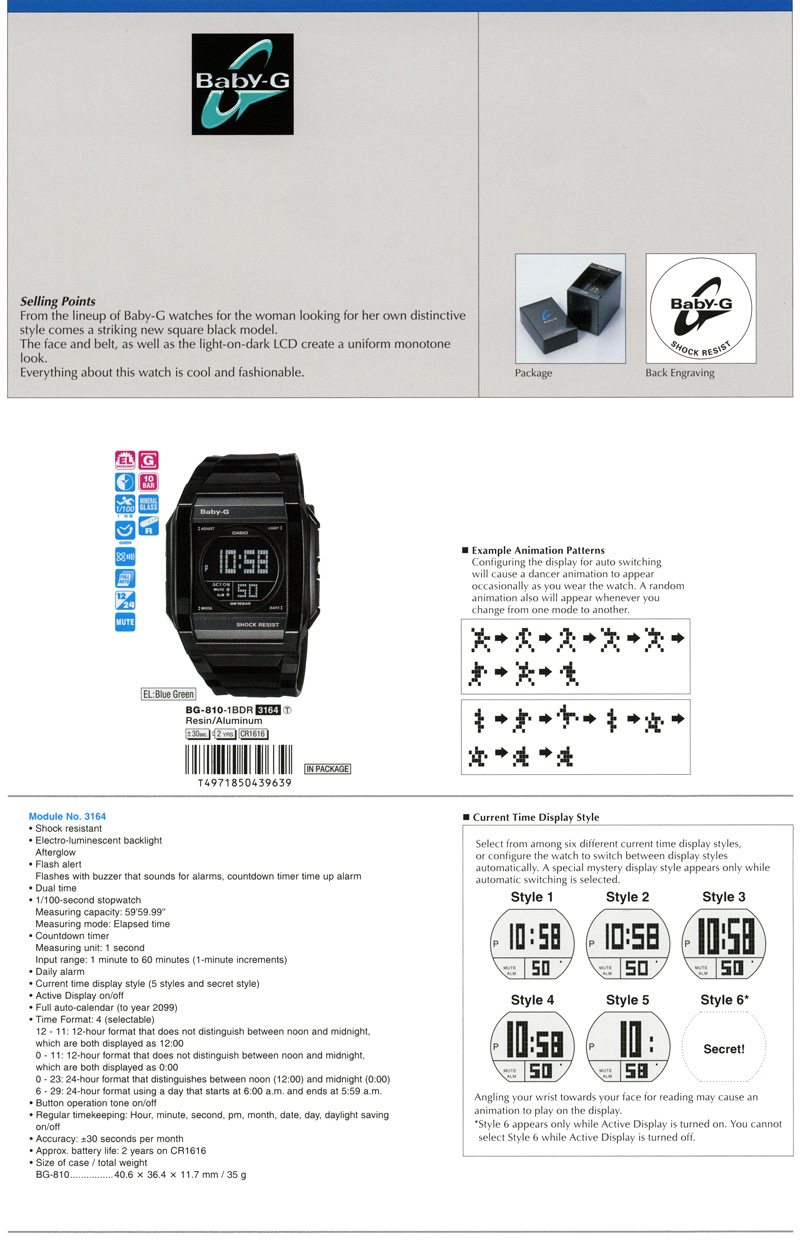 Baby-G, square back, light-on-dark, uniform monotone look, cool, fashionable, BG-810-1B