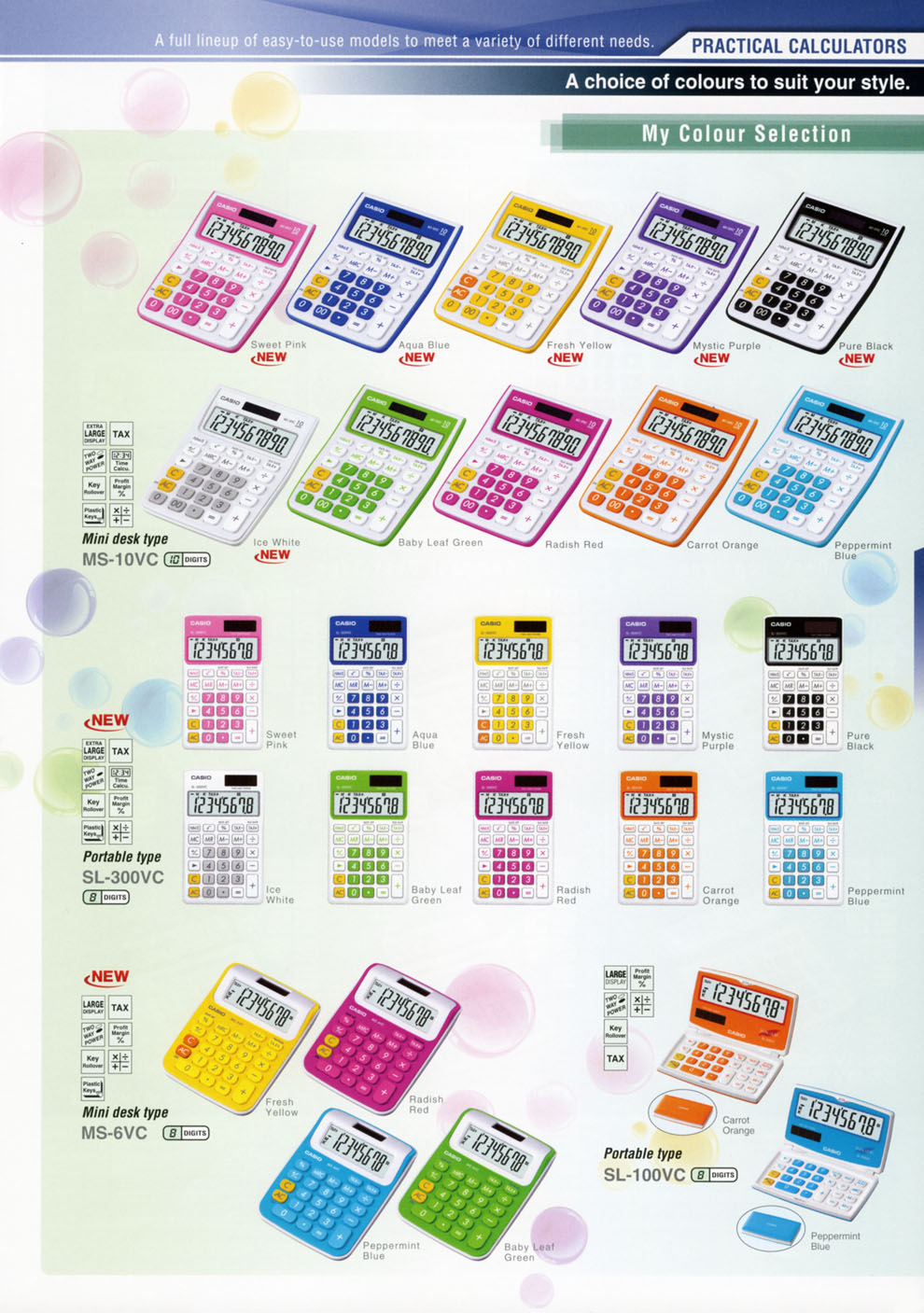 Calculators, Practical, Mini desk, Portable, Colorful, MS-10VC-PK, MS-10VC-BE, MS-10VC-YW, MS-10VC-PE, MS-10VC-BK, MS-10VC-WE, MS-10VC-GN, MS-10VC-RD, MS-10VC-OE, MS-10VC-BU, MS-6VC-BU, MS-6VC-GN, MS-6VC-RD, MS-6VC-YW, SL-300VC-PK, SL-300VC-BE, SL-300VC-YW, SL-300YC-PE, SL-300VC-GN, SL-300VC-RD, SL-300VC-OE, SL-100VC-OE, SL-100VC-BE