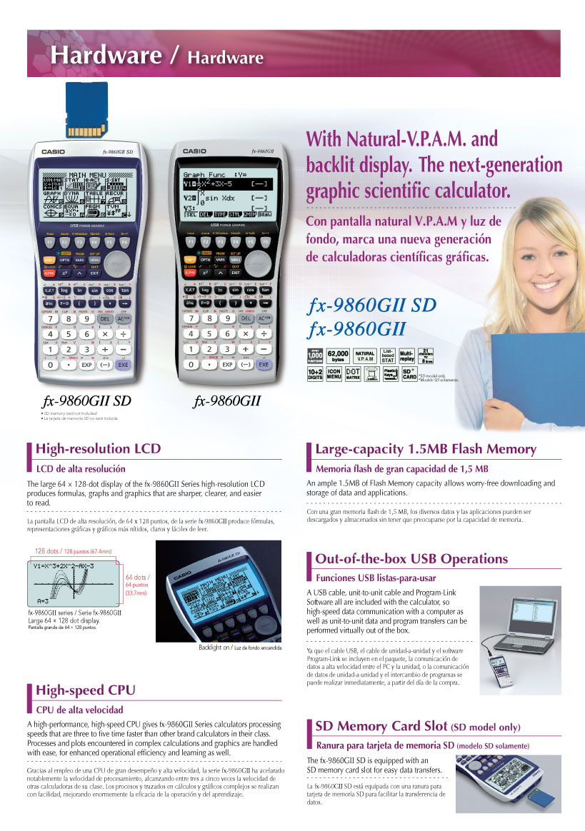 Calculators, Graphic Scientific Calculators, eActivity, Statistics, Design, engineer, teacher, Natural-V.P.A.M, 1.5MB, LCD, SD, USB, High-speed CPU,, FX-9860GII SD, FX-9860GII