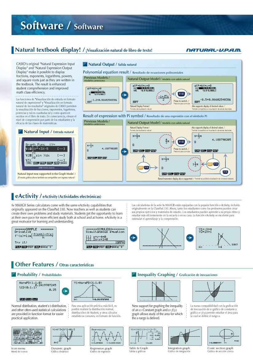 Calculators, Graphic Scientific Calculators, eActivity, Statistics, Design, engineer, teacher, Natural-V.P.A.M, 1.5MB, LCD, SD, USB, High-speed CPU,, FX-9860GII SD, FX-9860GII