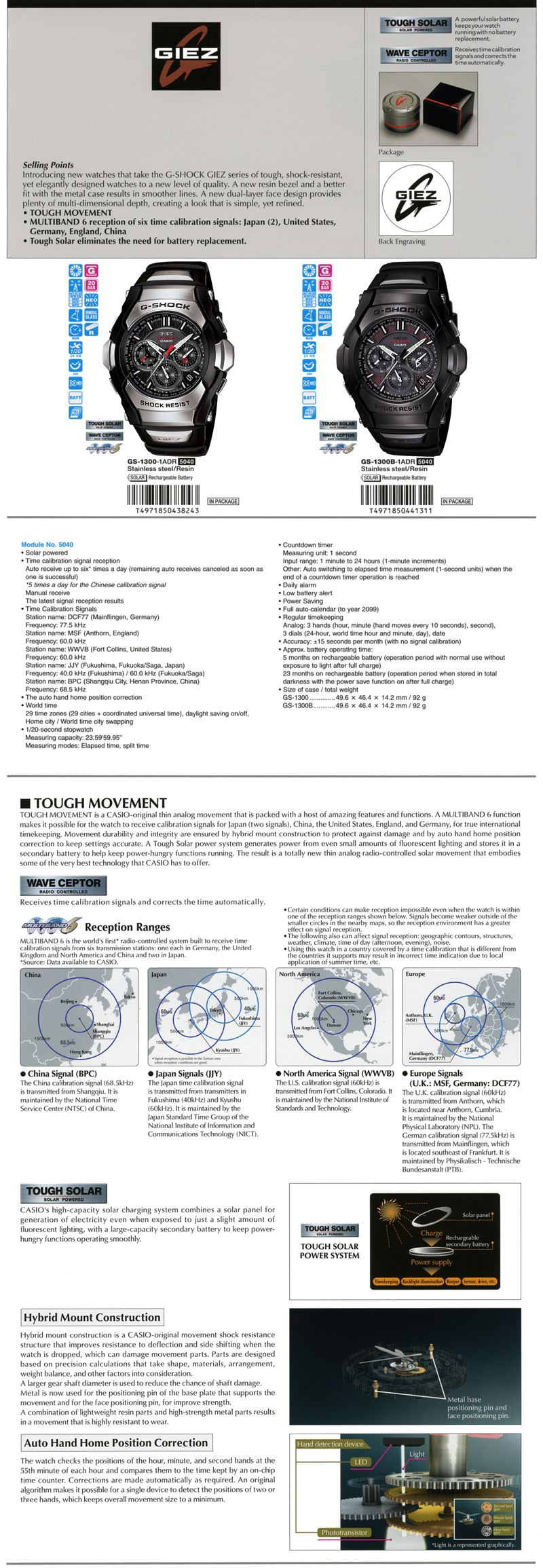 G-SHOCK, GIEZ, Tough Movement, Multiband6, Tough Solar, GS-1300-1A, GS-1300B-1A