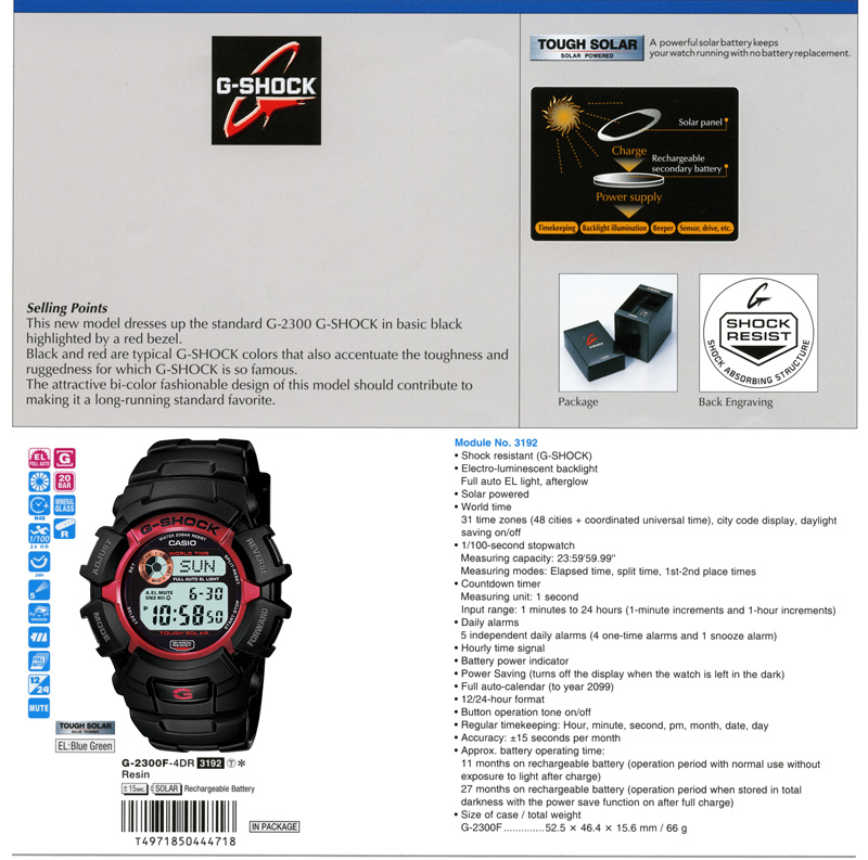 G-SHOCK, red bezel, ruggedness, bi-color, long-running, shandard favorite Tough Solar, G-2300F-4