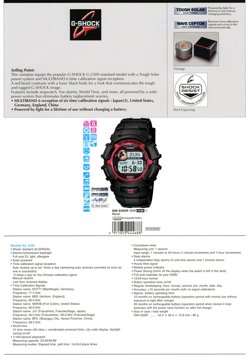G-SHOCK, G-2300, TOUGH SOLAR, Wave Ceptor, MULTIBAND6, red bezel, GW-2300F-4