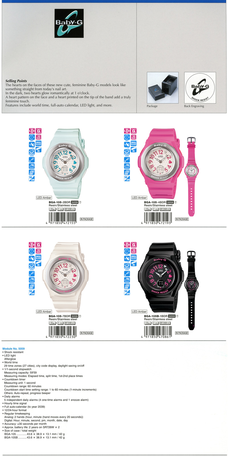 Baby-G, hearts, cute, nail art, truly feminine touch, BGA-105-2B, BGA-105-4B, BGA-105-7B, BGA-105B-1B