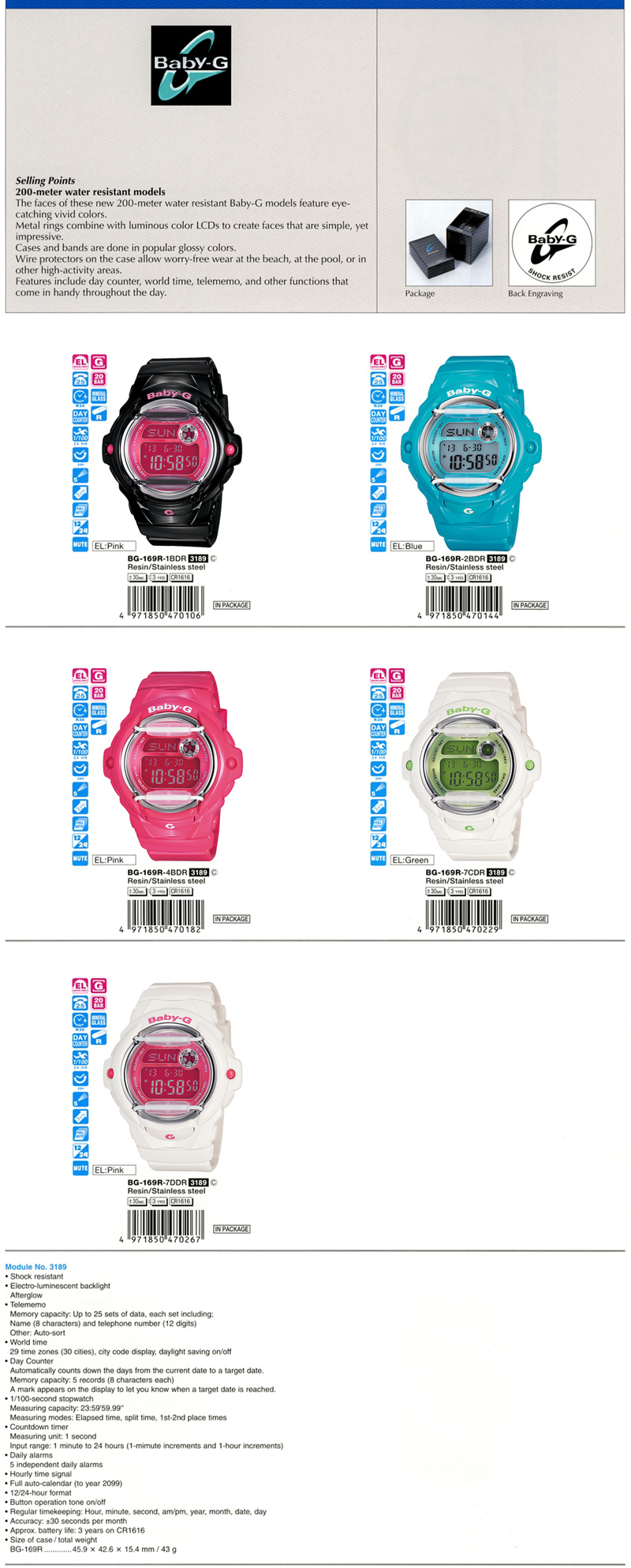 Baby-G, 200-meter water resistant, eye-catching vivid colors, Metal rings, impressive, worry-free wear, beach, pool, high-activity, telememo, BG-169R-1B, BG-169R-2B, BG-169R-4B, BG-169R-7C, BG-169R-7D
