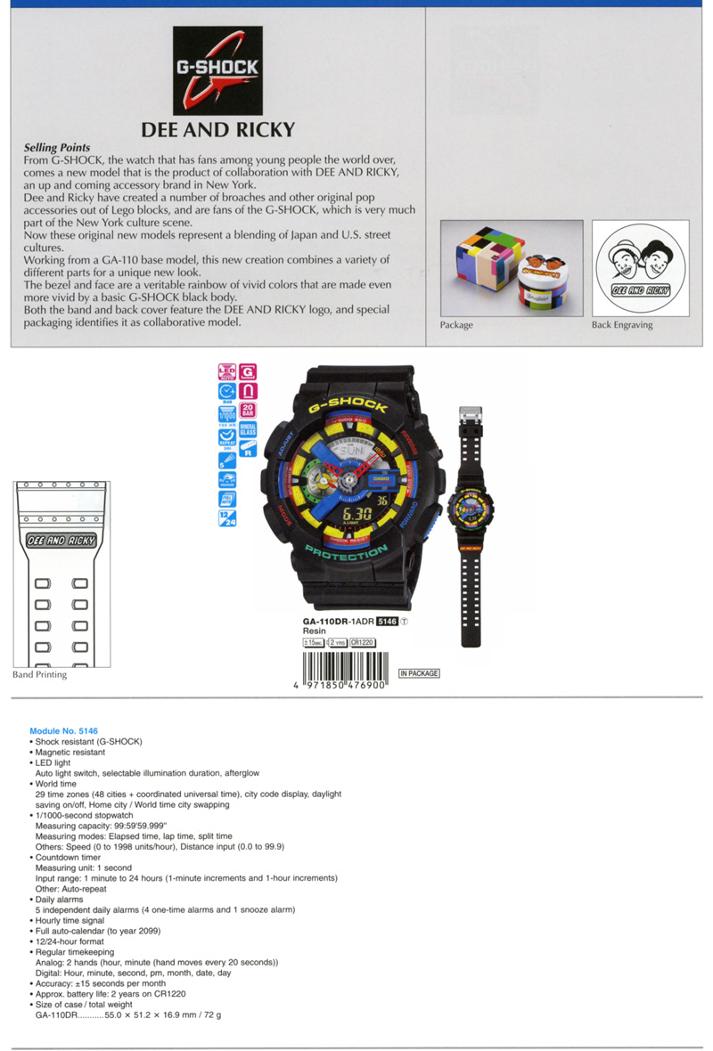 G-Shock, Hyper colors, Dee and Ricky, collaboration, lego blocks, veritable rainbow color, logo, special packaging, GA-110DR-1A