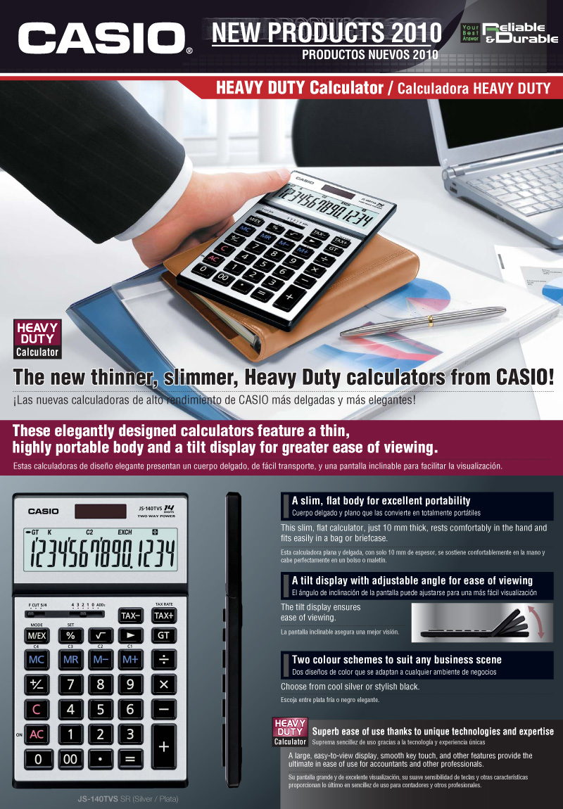 Calculator, Heavy Duty, thinner, slimmer, elegantly designed, JS-140TVS