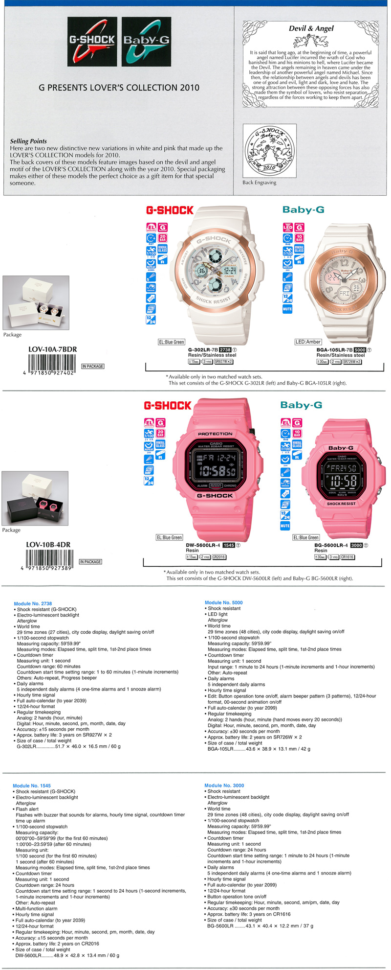 G-Shock, Baby-G, G presents Lover's collection 2010, LOV10A-7B, LOV10B-4, LOV-10A-7B, G-302LR-7B, BGA-105LR-7B, LOV-10B-B-4, DW-5600LR-4, BG-5600LR-4