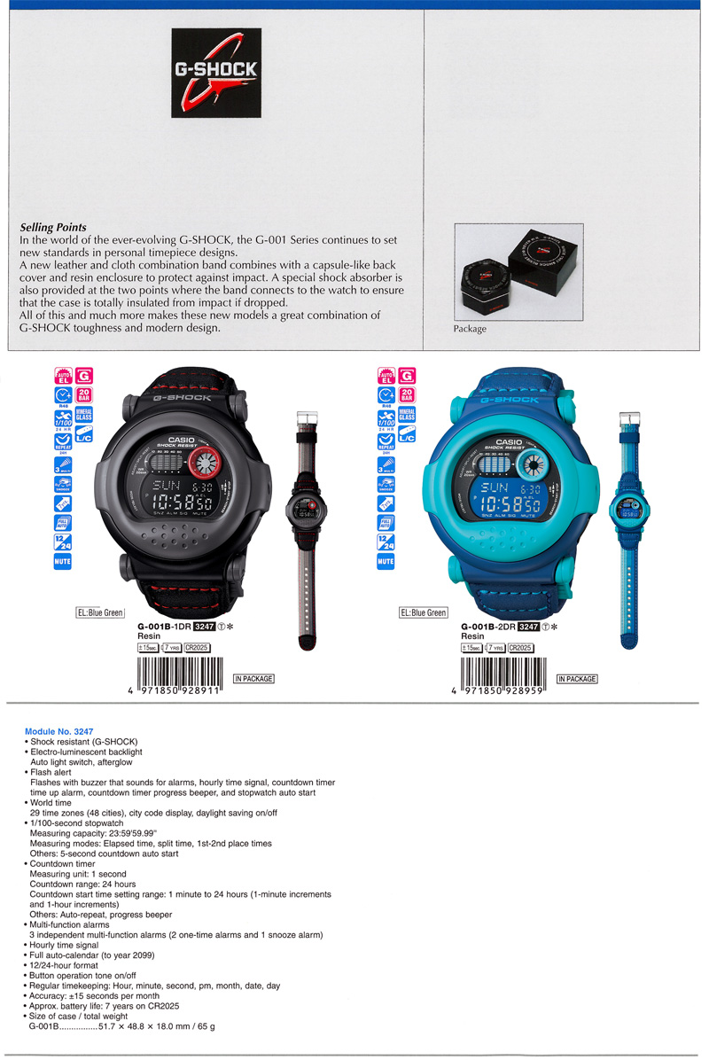 G-Shock, leather, cloth, combination band, capsule-like, toughness, modern design, G-001B-1, G-001B-2