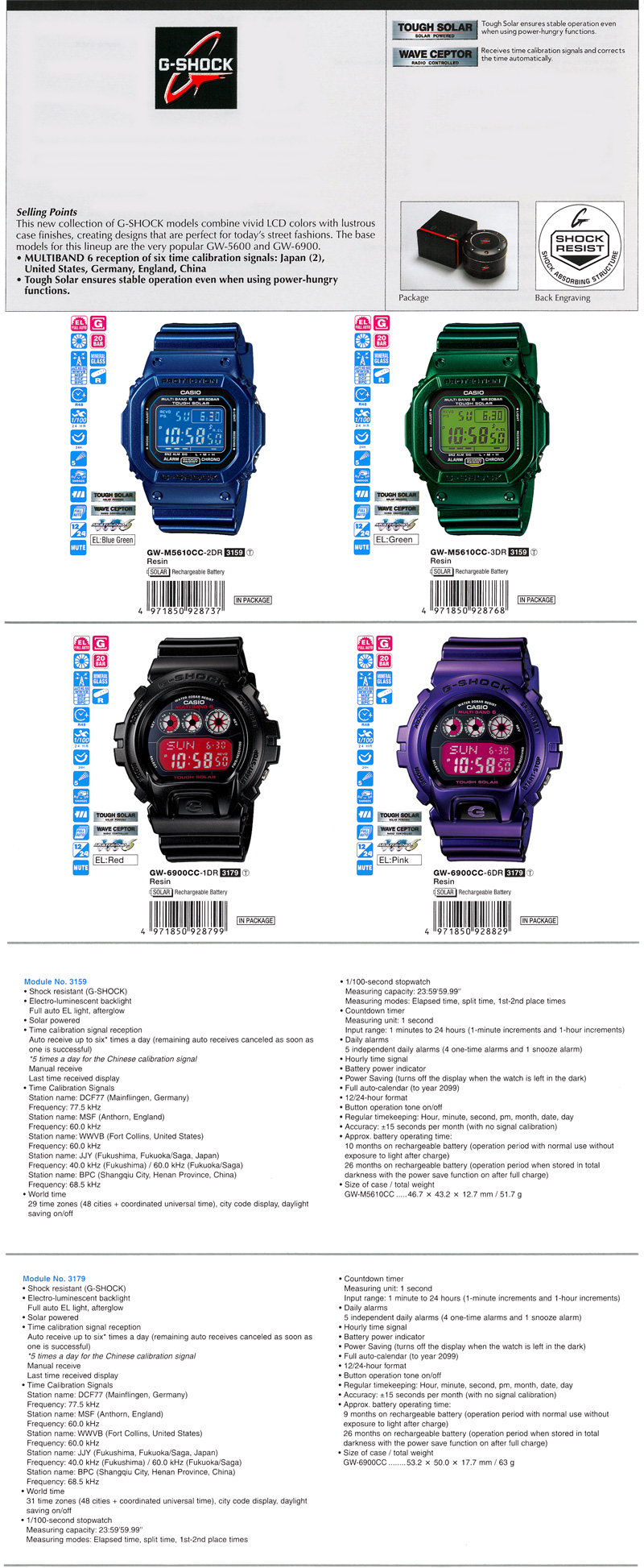 G-Shock, Color Display Series, Wave ceptor, Multiband6, Tough Solar, GW-M5610CC-2, GW-M5610CC-3, GW-6900CC-1, GW-6900CC-6