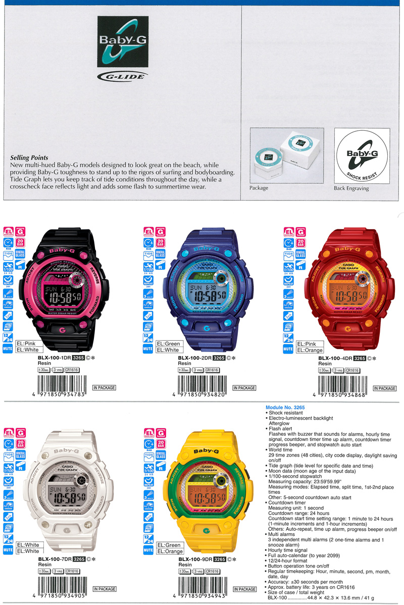 Baby-G, Mult-hued, surfing, bodyboarding, Tide Graph, summertime, BLX-100-1, BLX-100-2, BLX-100-4, BLX-100-7, BLX-100-9