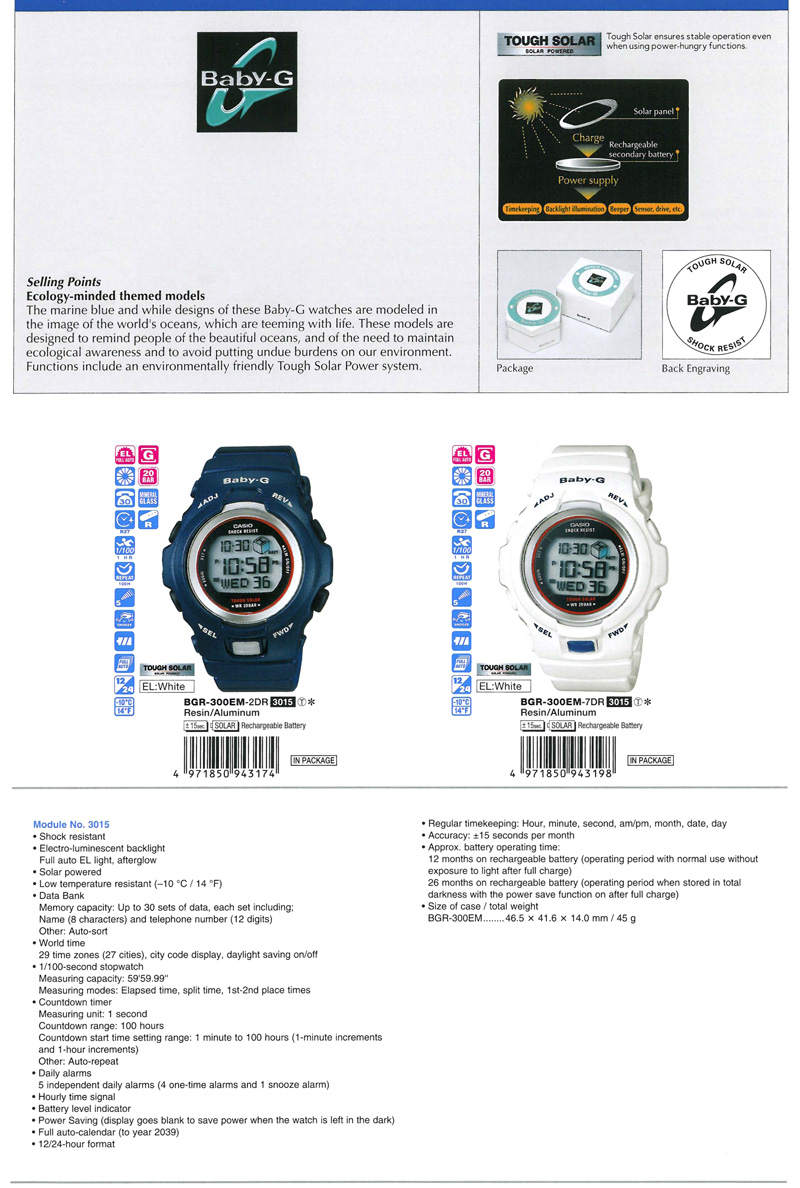 Baby-G, Ecology-minded themed models, marine blue, while designs, Tough Solar, BGR-300EM-2, BGR-300EM-7