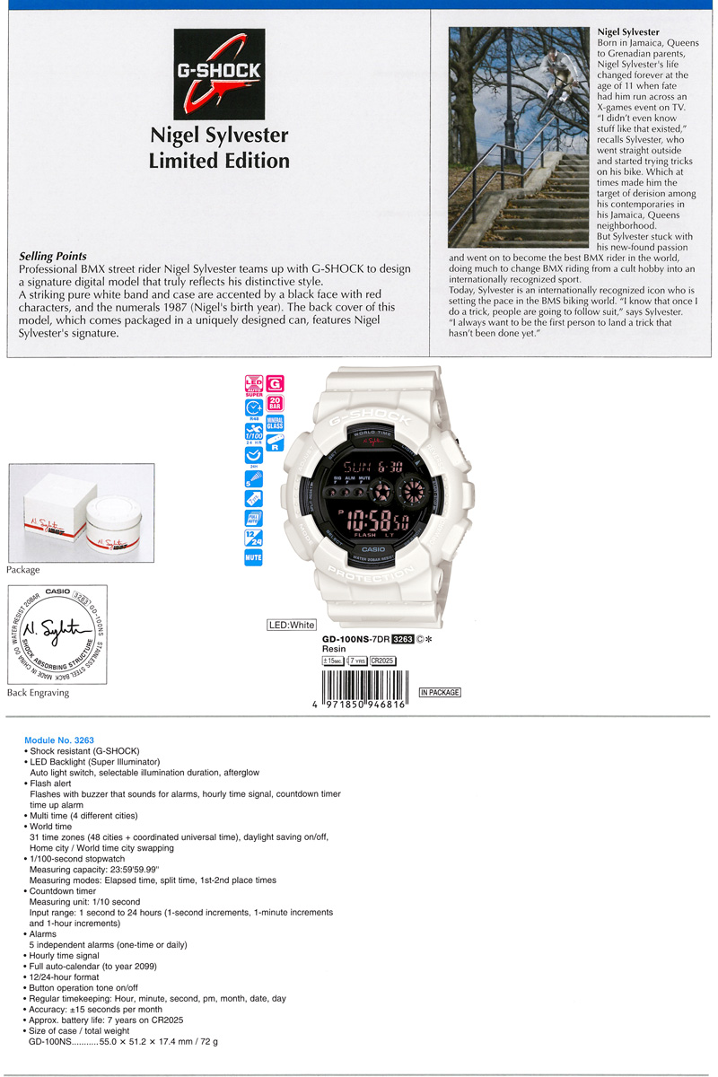 G-Shock, Nigel Sylvester Limited Edition, BMX street rider, signature digital model, GD-100NS-7