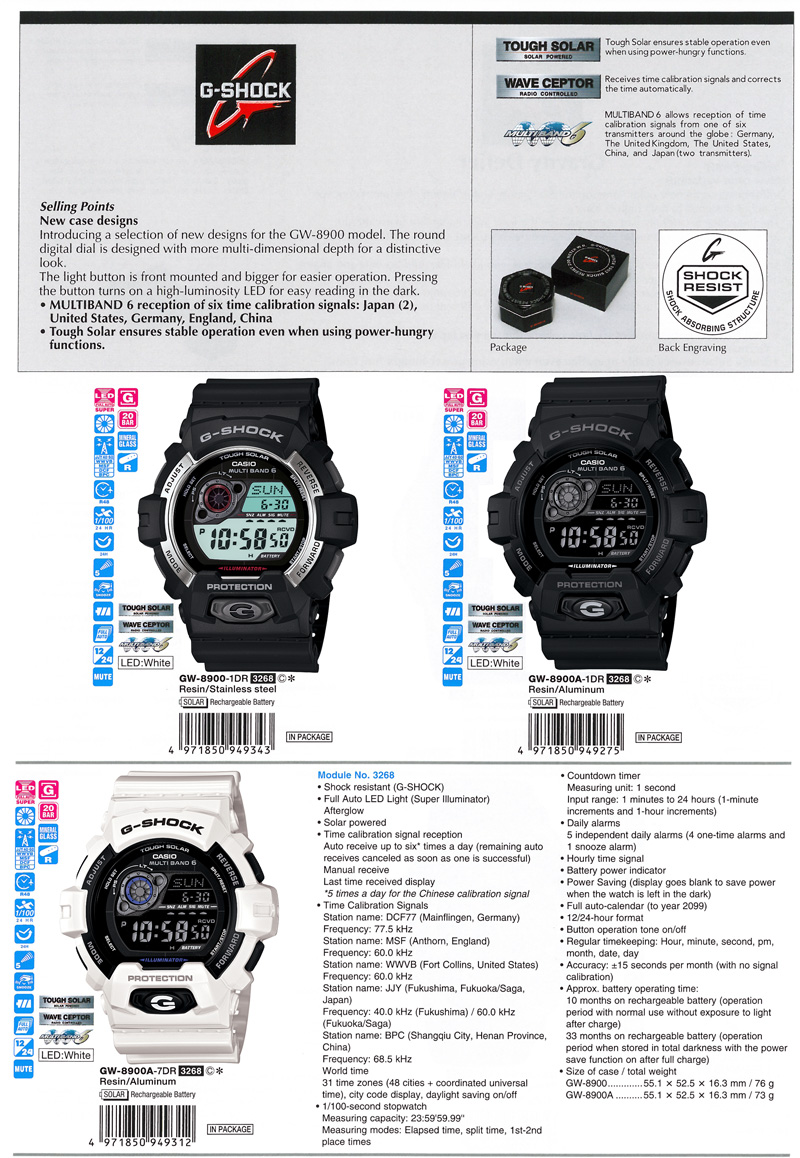 G-SHOCK, New case designs, Wave Ceptor, Multiband6 Tough solar, hight-luminosity LED, GW-8900-1, GW-8900A-1, GW-8900A-7