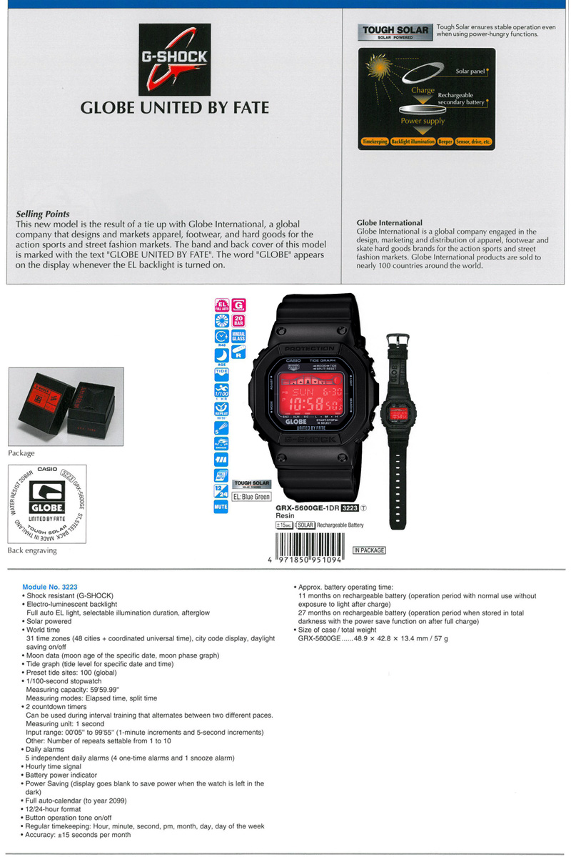 G-SHOCK, GLOBE UNITED BY FATE, Tough Solar, GRX-5600GE-1