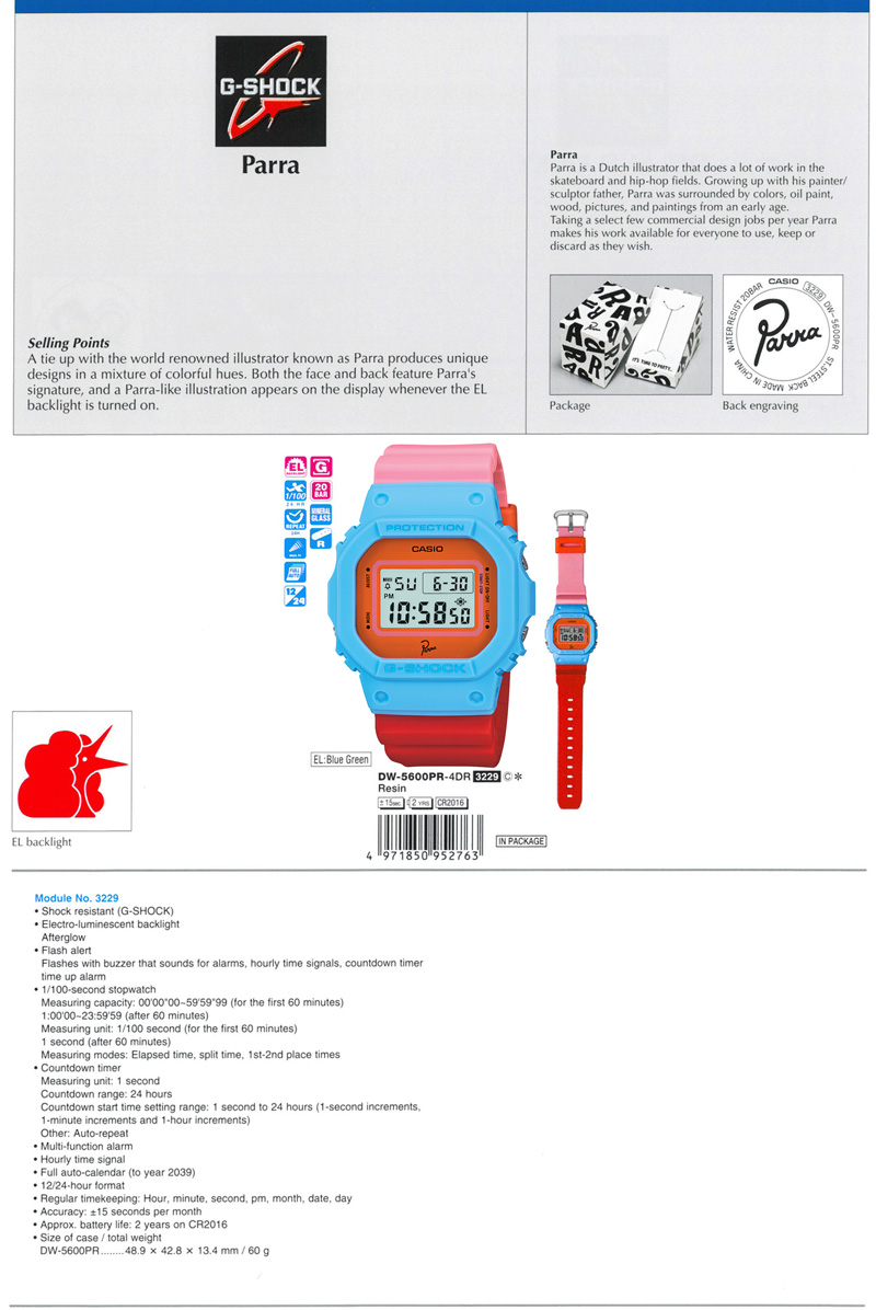 G-SHOCK, Parra, Parr's signature, parra-like illustration, DW-5600PR-4