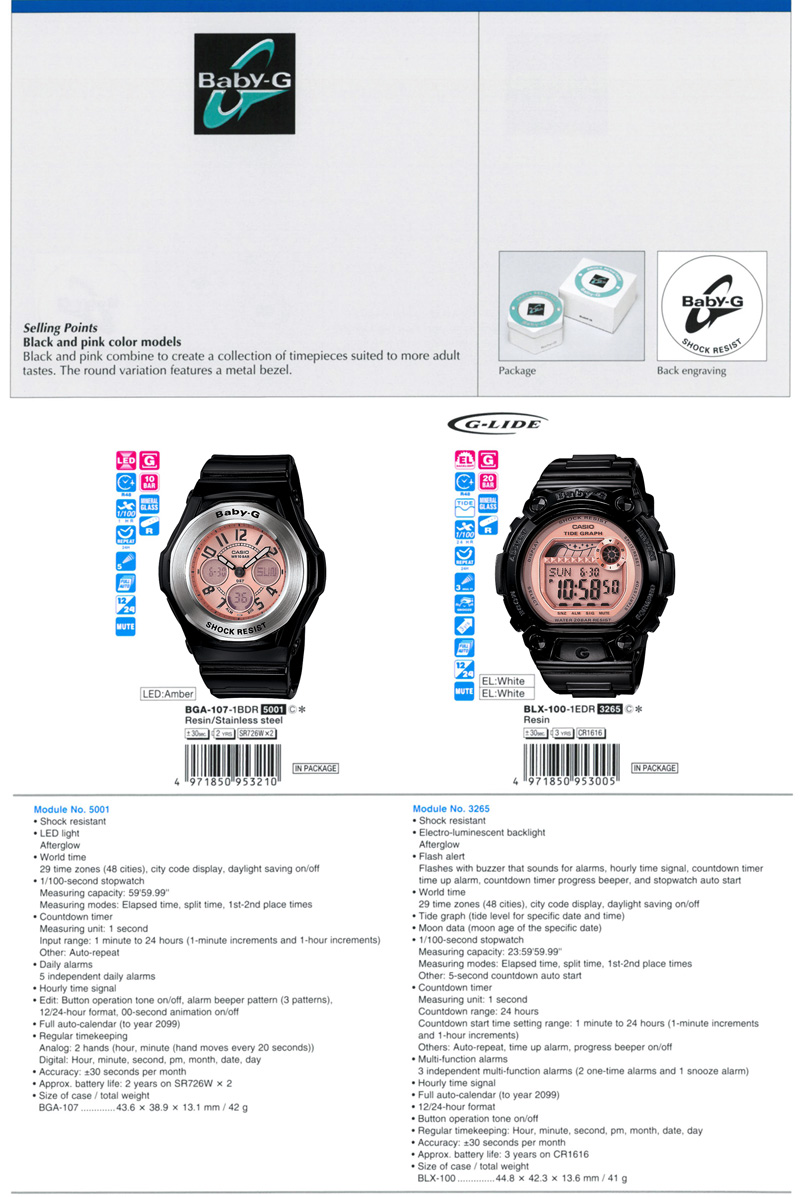 Baby-G, G-LIDE, adult tastes, metal bezel, BGA-107-1B, BLX-100-1E