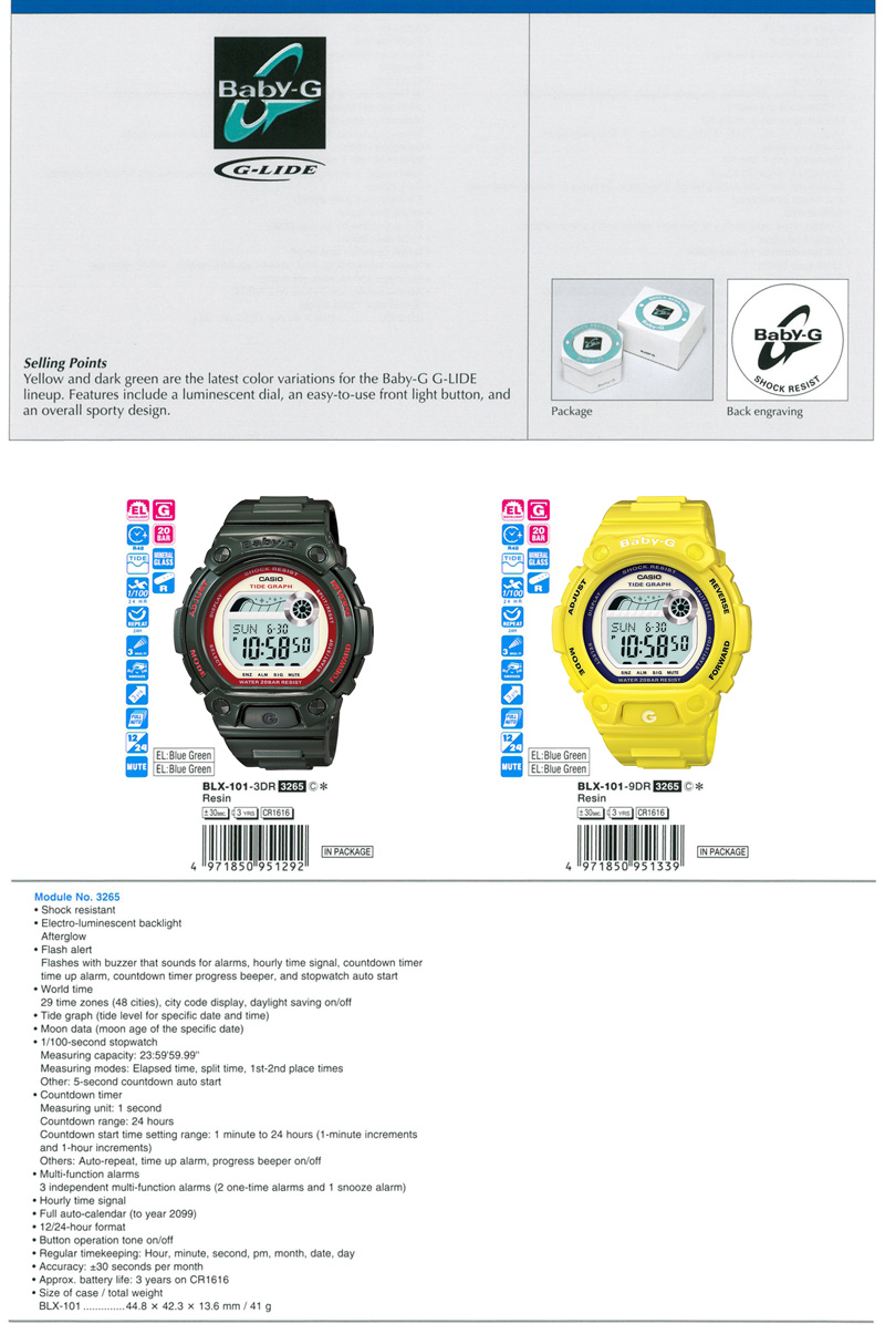Baby-G, G-LIDE, luminescent dial, easy-to-use, sporty design, BLX-101-3, BLX-101-9