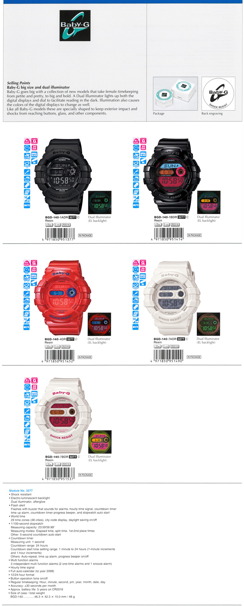 Baby-G, big size, dual illuminator, petite, pretty, to big and bold, BGD-140-1A, BGD-140-1B, BGD-140-4, BGD-140-7A, BGD-140-7B