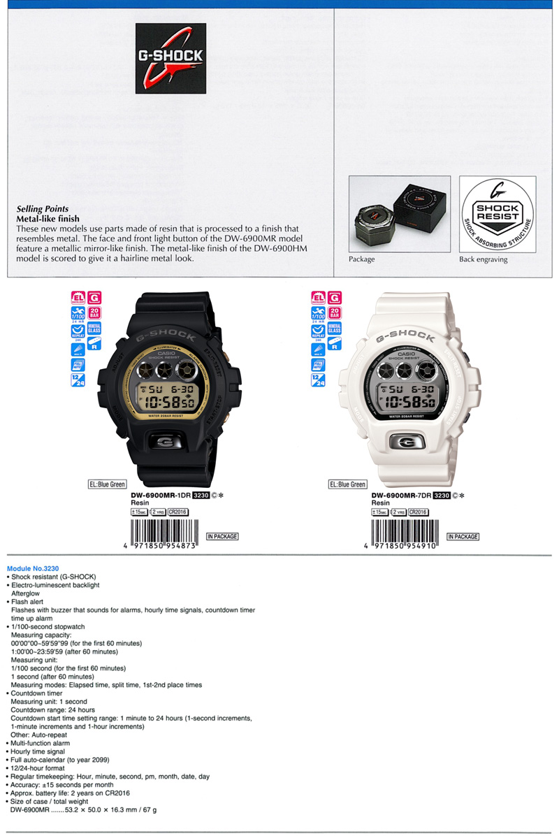 G-Shock, Metal-like finish, Mirror-like finish, DW-6900MR-1, DW-6900MR-7