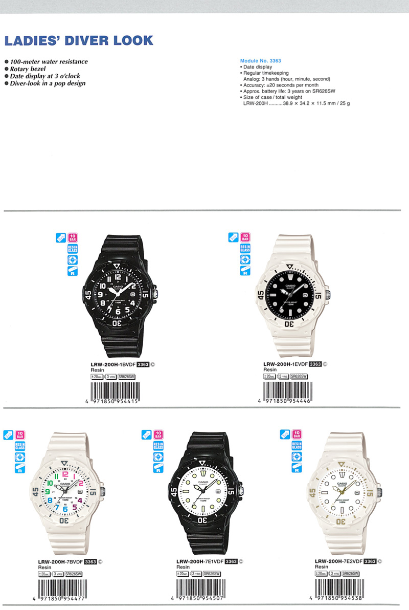 Watch, Standard Analog, water resistance, Rotary bezel, Ladies Diver-look, POP design, LRW-200H-1BV, LRW-200H-1EV, LRW-200H-7BV, LRW-200H-7E1V, LRW-200H-7E2V