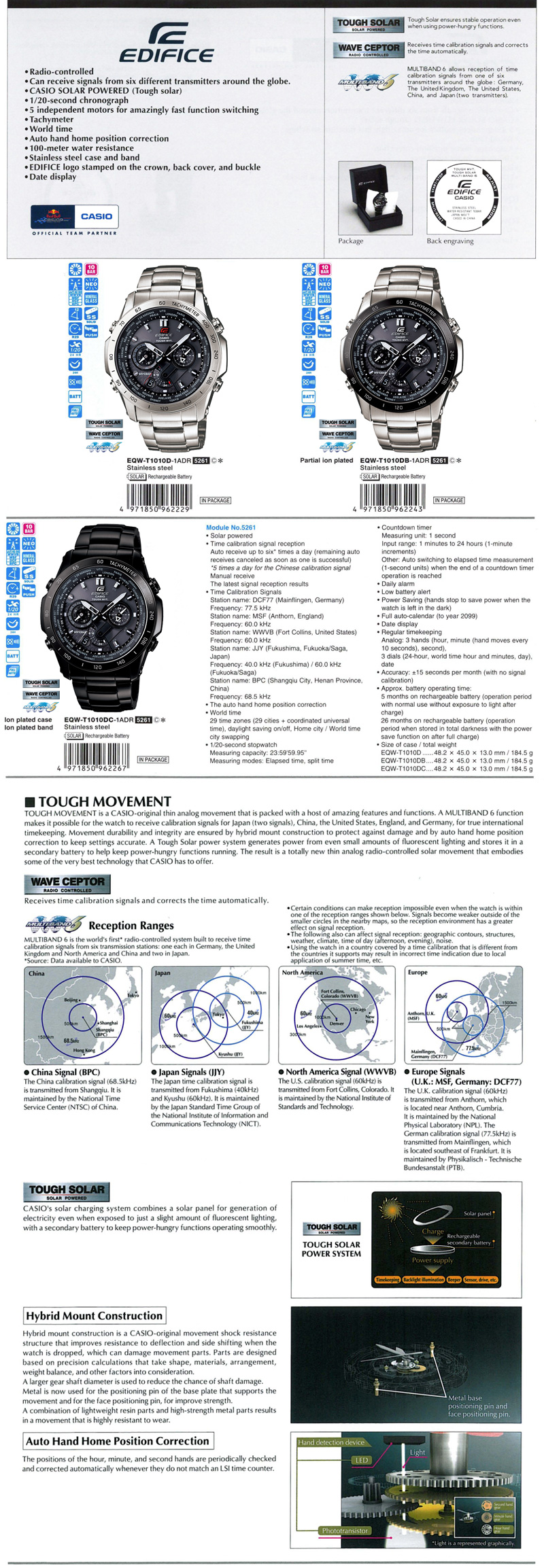 Edifice, Tough Solar, Radio-Controlled, wave ceptor, Multiband6, EQW-T1010D-1A, EQW-T1010DB-1A, EQW-T1010DC-A