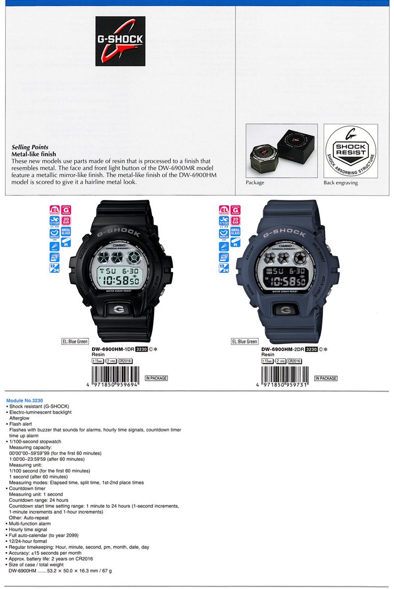 G-Shock, Metal-like finish, mirror-like, DW-6900HM-1, DW-6900HM-2