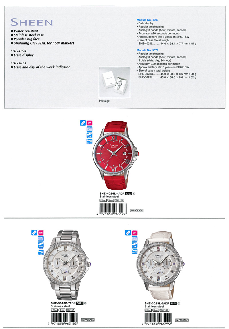 Sheen, water resistant, SWAROVSKI ELEMENT, SHE-4024L-4A, SHE-3023D-7A, SHE-3023L-7A