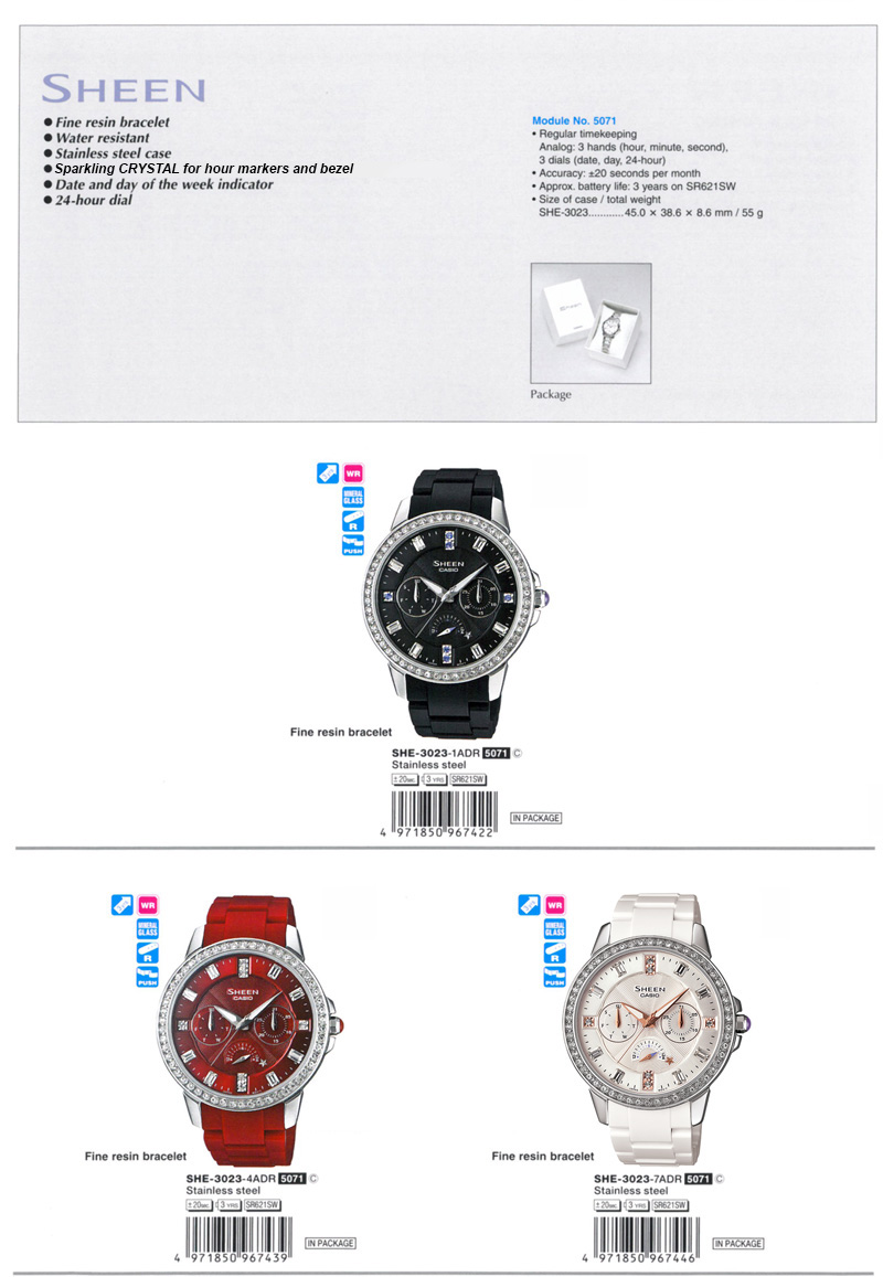 Sheen, fine resin bracelet, water resistance, SWAROVSKI ELEMENTS, Indicator, dial, SHE-3023-1A, SHE-3023-4A, SHE-3023-7A