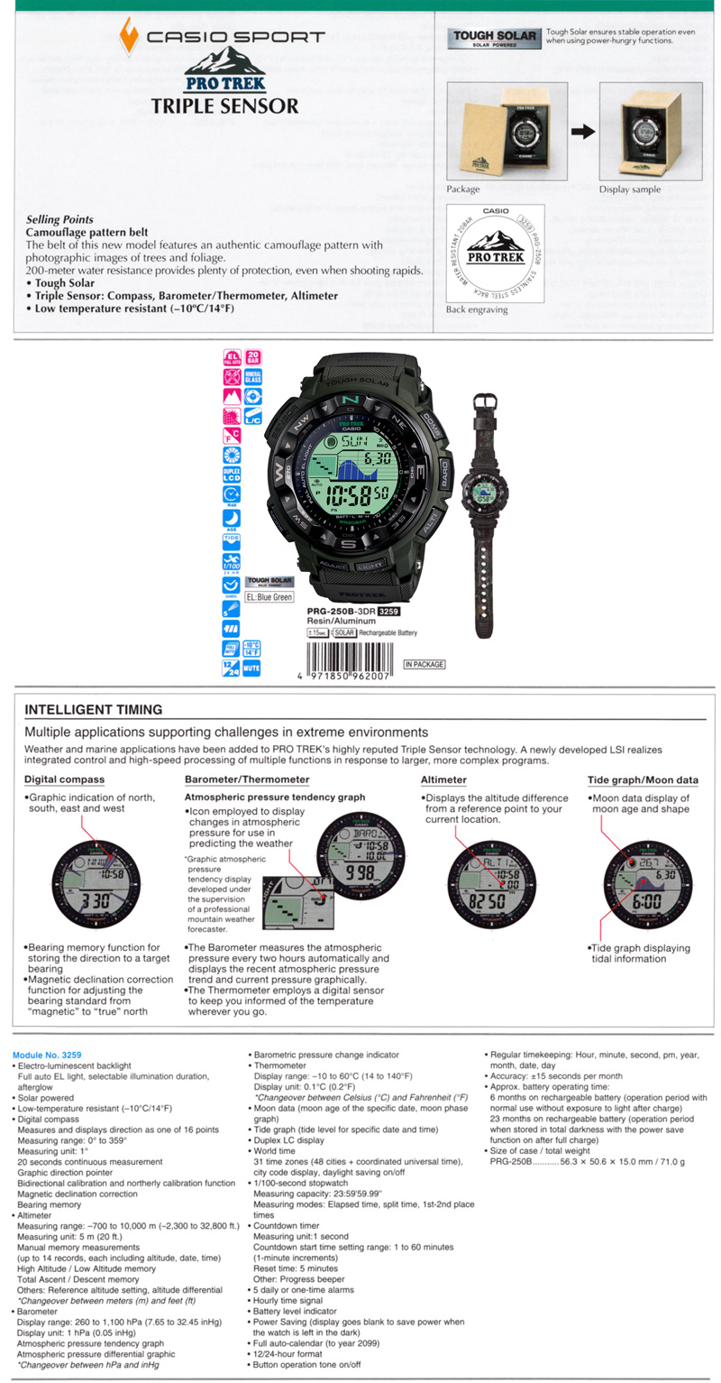 Protrek, Triple Sensor, camouflage pattern belt, Tough solar, PRG-250B-3