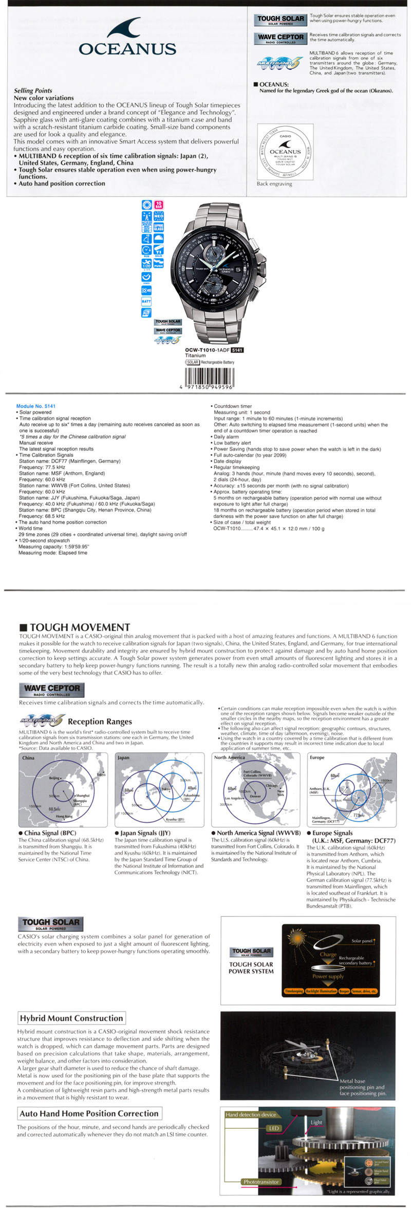 Oceanus, Tough Solar, Wave Ceptor, Multiband6, Elegance, Smart Access, OCW-T1010-1A