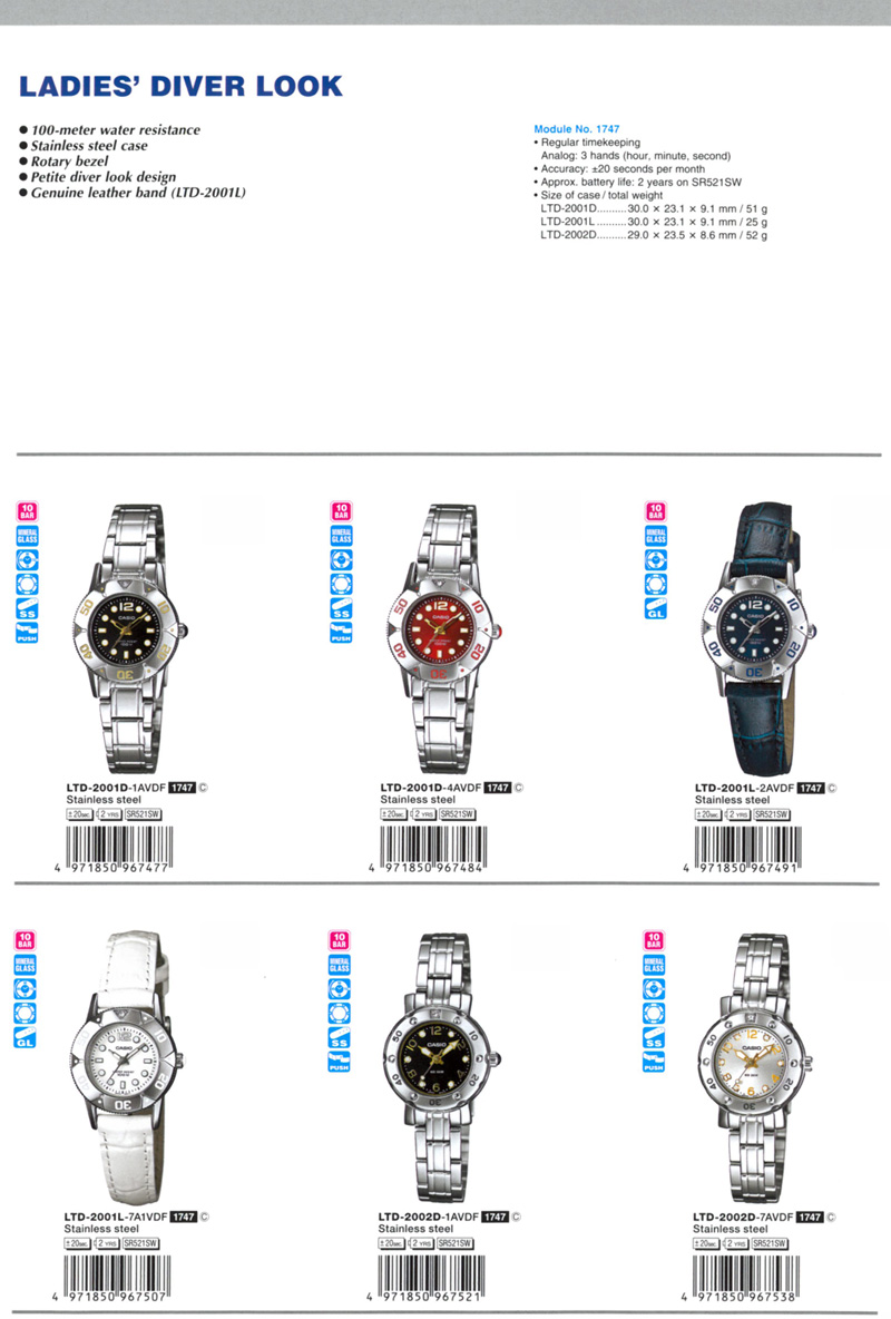 Standard Analog, rotary bezel, petite diver look design, LTD-2001D-1AV, LTD-2001D-4AV, LTD-2001L-2AV, LTD-2001L-7A1V, LTD-2002D-1AV, LTD-2002D-7AV