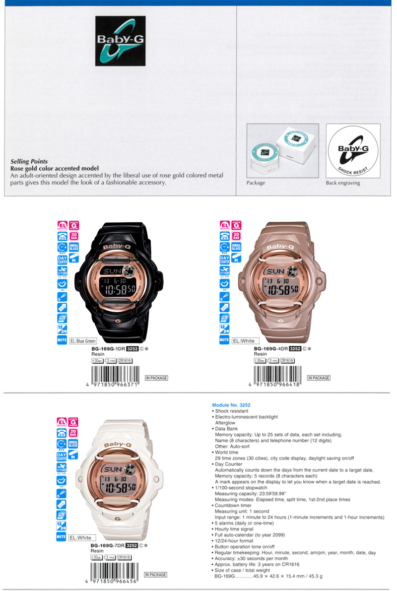 Baby-G, Rose gold color accented model, adult-oriented design, BG-169G-1, BG-169G-4, BG-169G-7