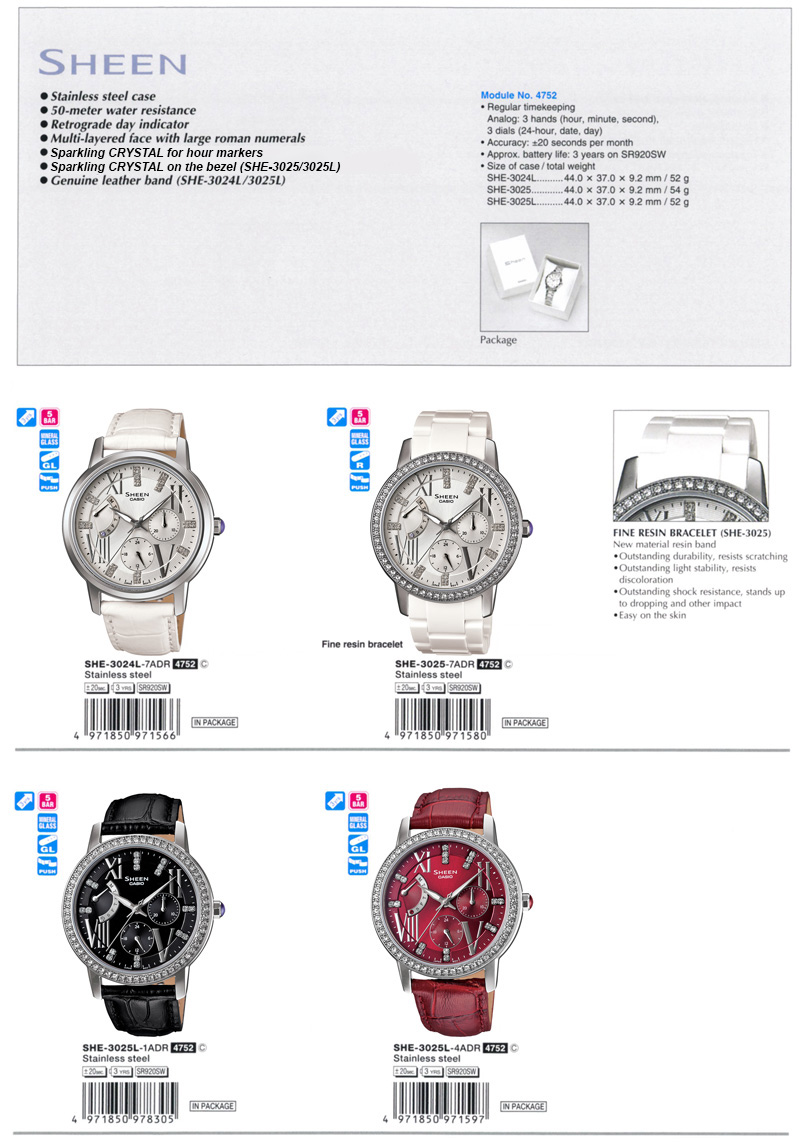 Sheen, SWAROVSKI ELEMENT, SHE-3024L-7A, SHE-3025D-7A, SHE-3025L-1A, SHE-3025L-4