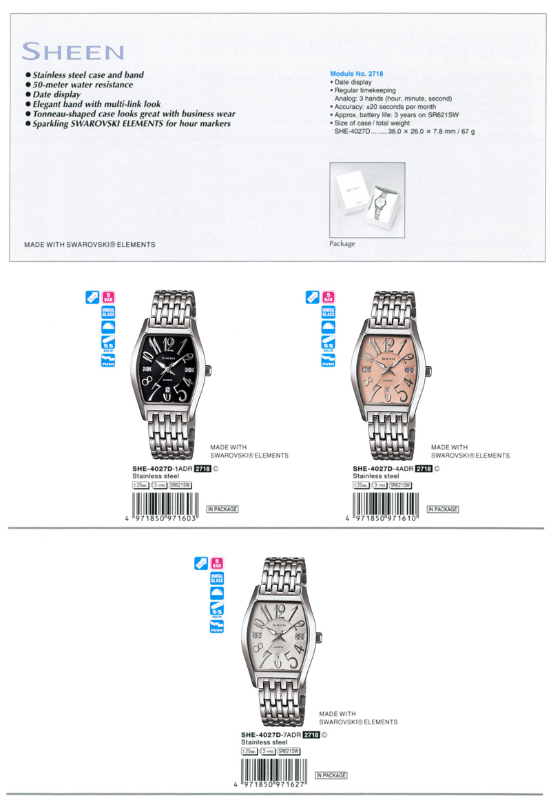 Sheen, SHE-4027D-1A, SHE-4027D-4A, SHE-4027D-7A