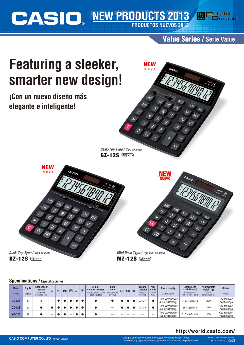 Calculator, Value Series, Sleeker, GZ-12S, DZ-12S, MZ-12S