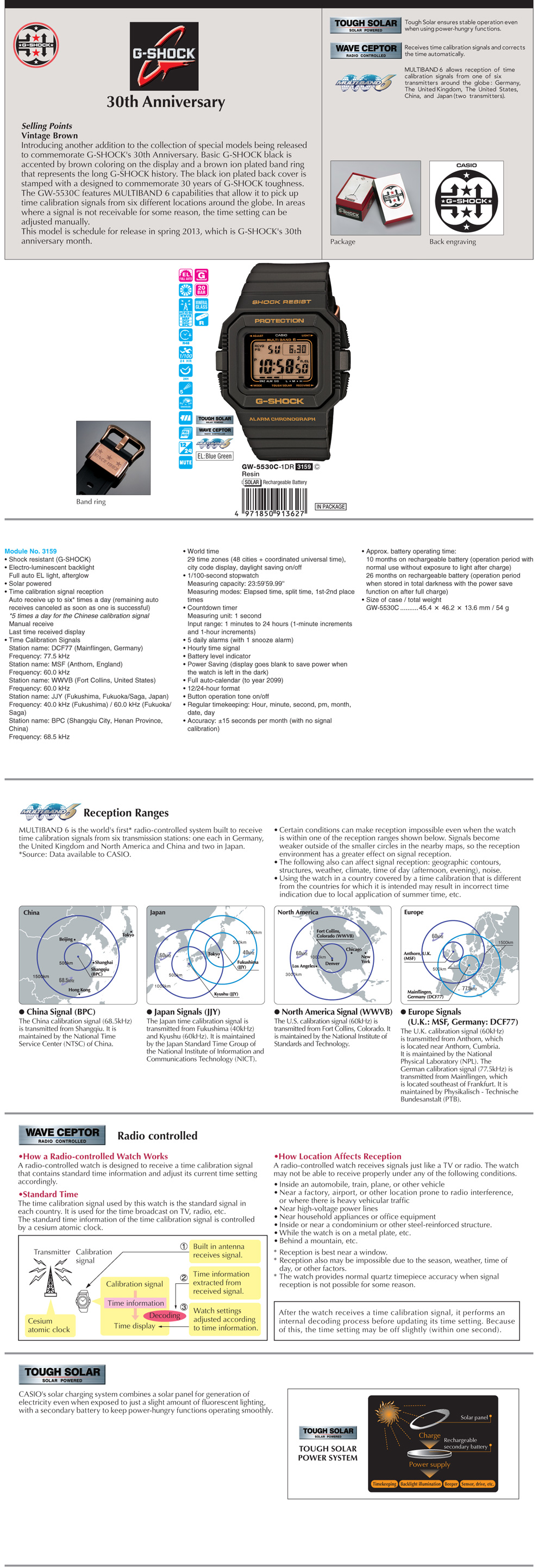 G-Shock, 30th Anniversary, Limited edition, Vintage Brown, Multiband 6, Tough solar, Wave Ceptor, GW-5530C-1